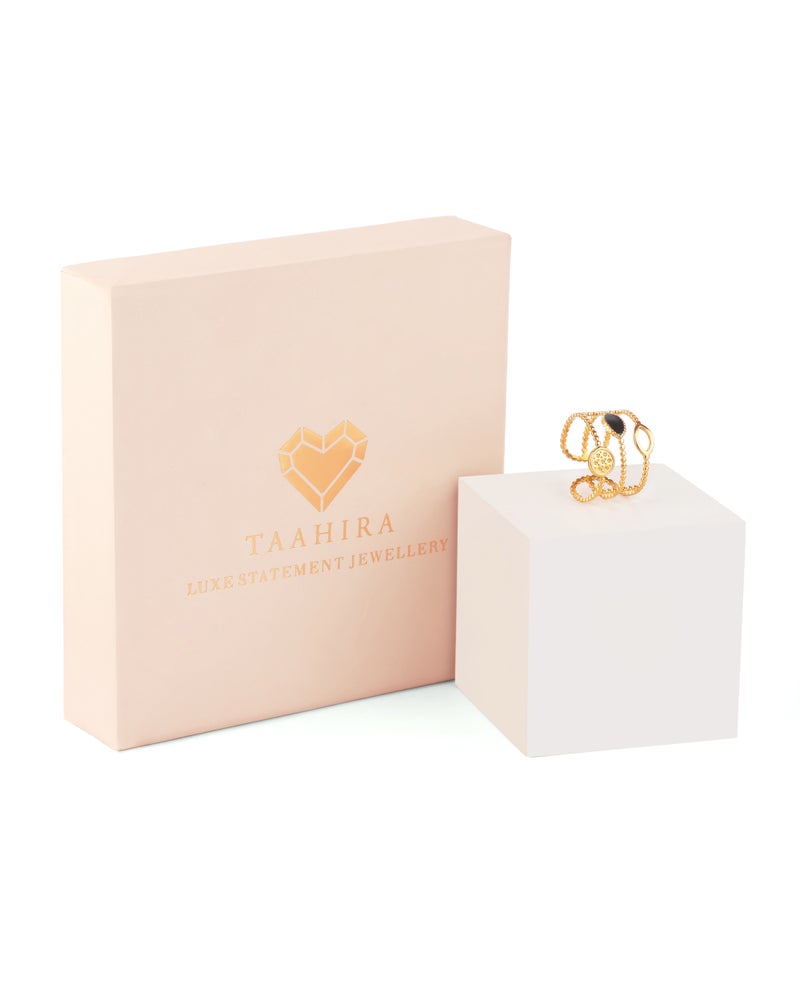 TAAHIRA Dainty Gold Beaded French Adjustable Ring - Image 3